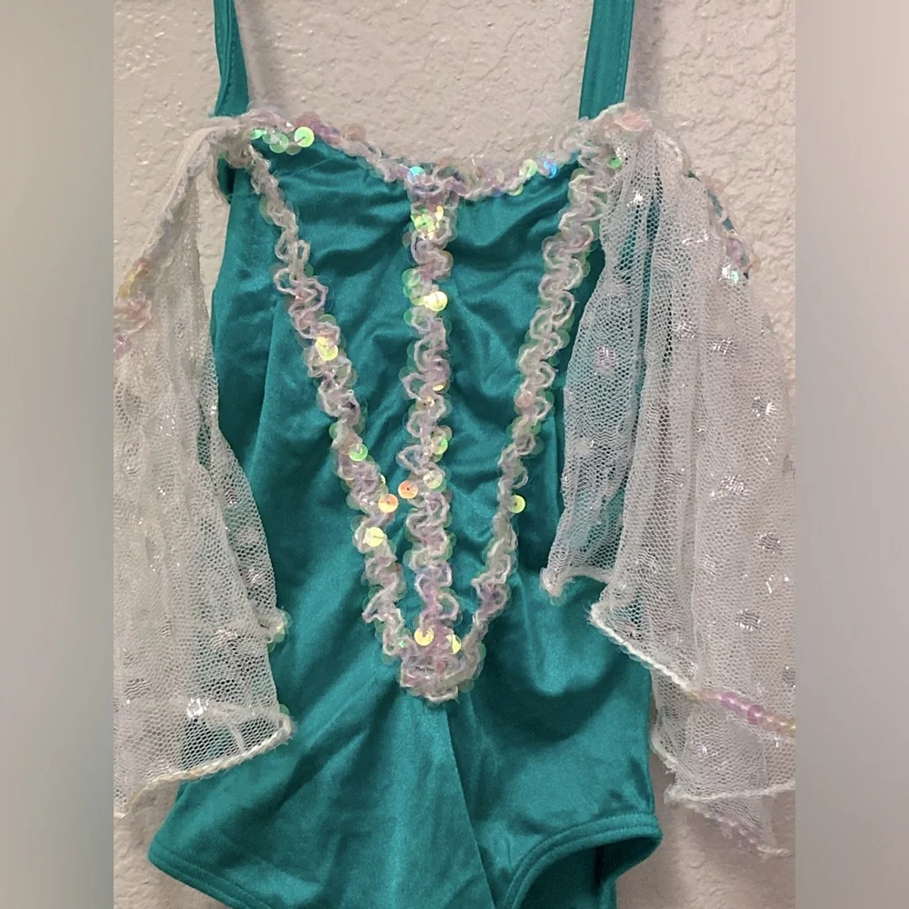 Vintage Teal Sequin White Sparkle Tulle Swim Suit Kids